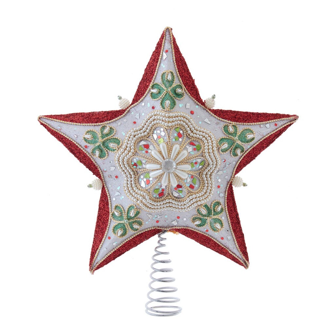 Kurt Adler 13.5-Inch Red, Green and White Mistletoe Star Tree Topper